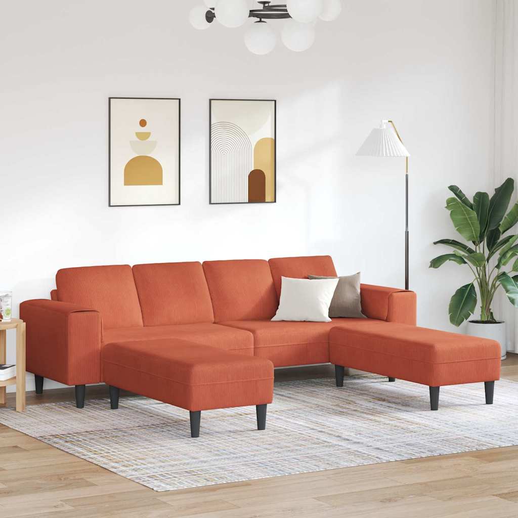 Fabric Sofa with Cushion Red Orange 208 cm Corduroy fabric